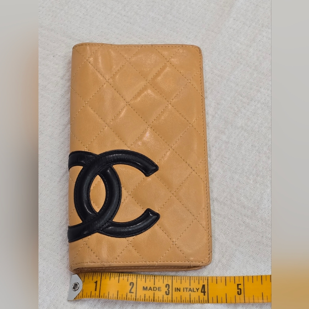 Chanel Cambon Long Leather Wallet Beige Black CC Passport Travel Yen Case Clutch - Picture 15 of 16